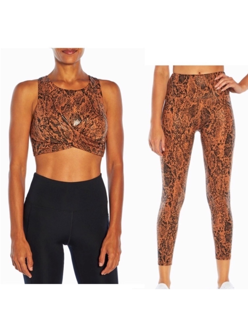 Zobha Snake-Print Sports Bra & Legging Set - Brown & Black